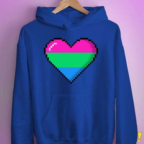 Polysexual Pride 8-Bit Pixel Heart Hoodie - Royal Blue